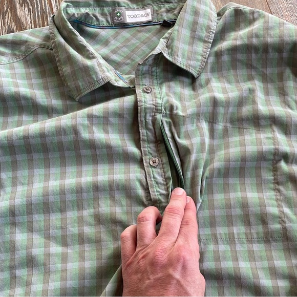 Toad & Co Shirt Mens XL Green Gray Plaid Panorama Organic Cotton Blend UPF 30 - Picture 6 of 10